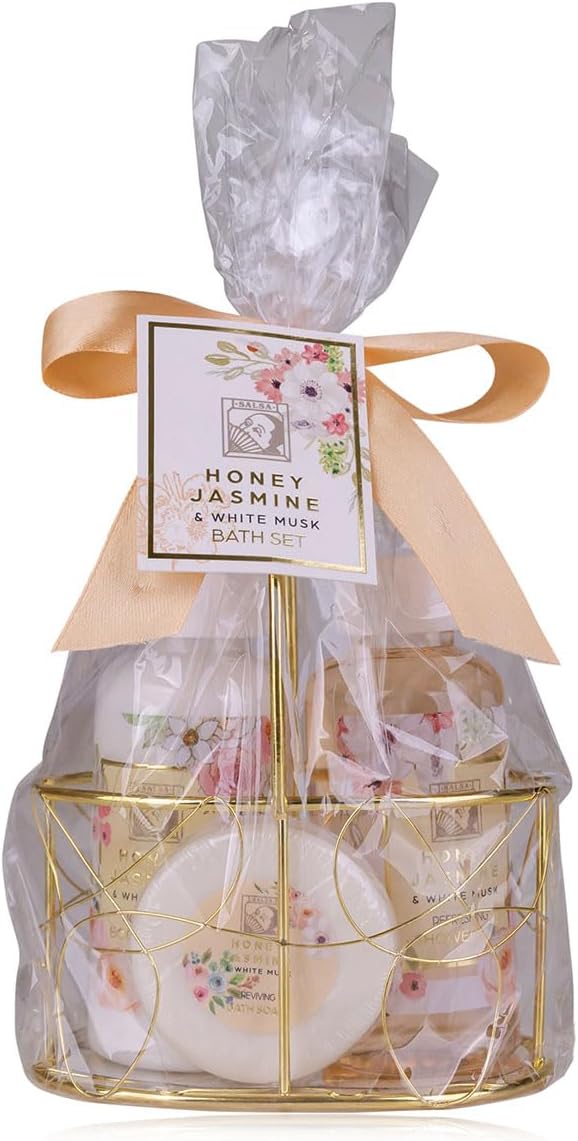 Dámská sprchová sada Accentra Honey Jasmine v krásném drátěném košíku - 3dílná