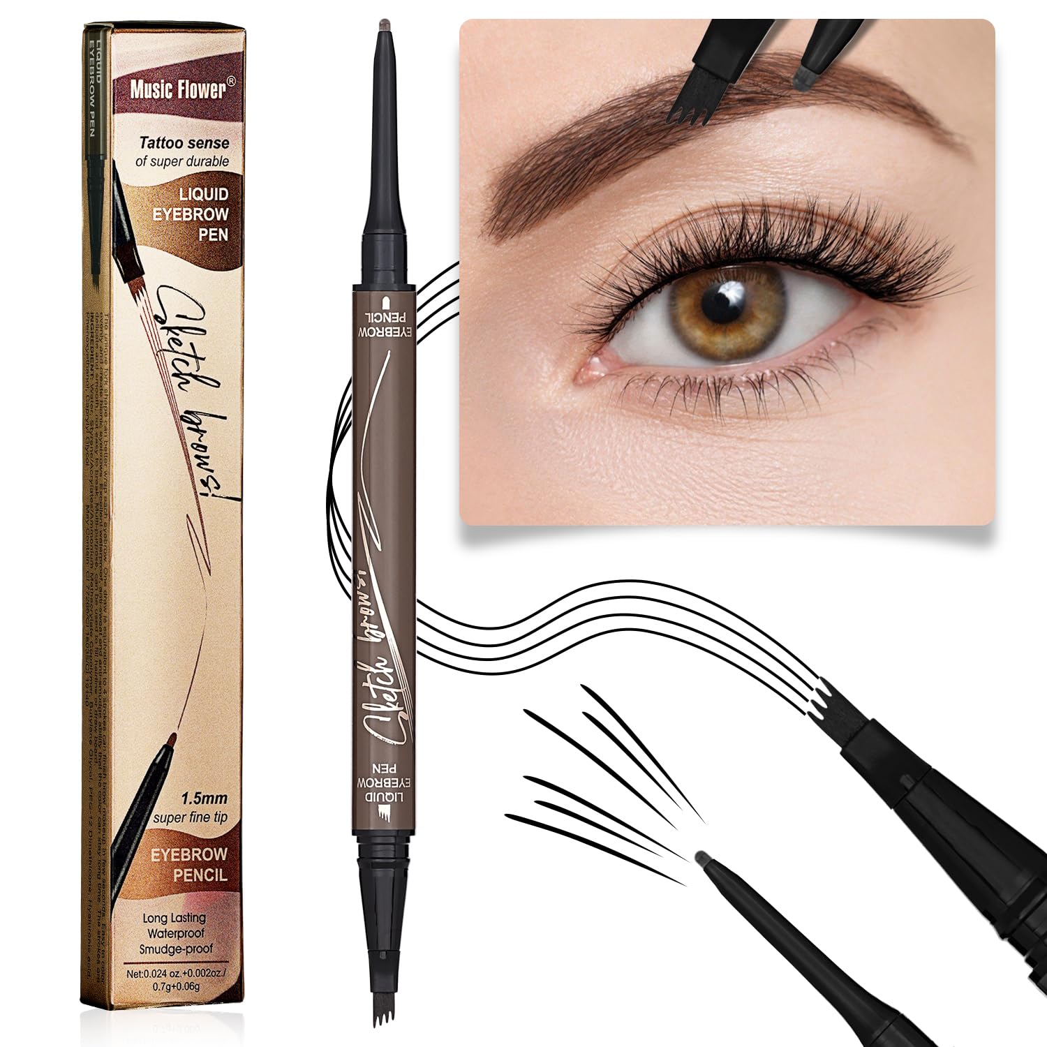 Music Flower Oboustranné Pero na obočí s mikrobladingem 0,7 g-01 Kaštanová