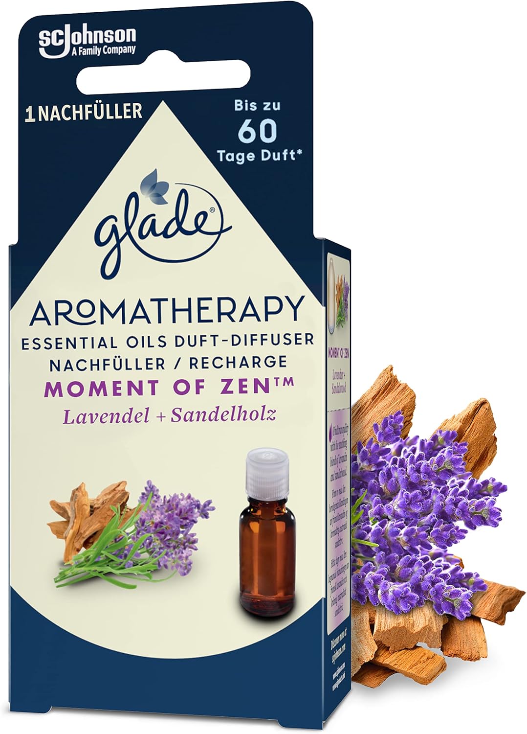 SC Johnson Náplň do difuzéru Glade Aromatherapy Essential Oils, Moment of Zen s vůní levandule a santalového dřeva, 17,4 ml