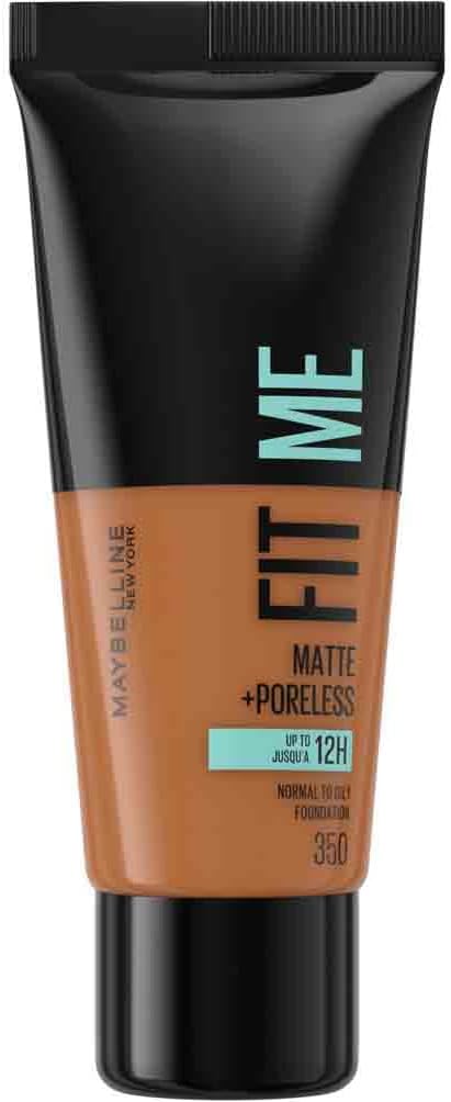 Make-up Maybelline Fit Me, střední krytí, roztíratelný, s matným a bezpórovým efektem, pro normální až mastnou pleť, odstín: 350 Caramel, 30 ml