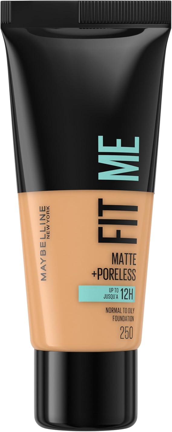 Make-up Maybelline Fit Me, střední krytí, roztíratelný, s matným a bezpórovým efektem, pro normální až mastnou pleť, odstín 250 Sun Beige, 30ml