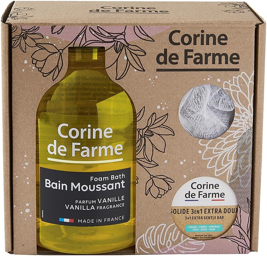 Corine de Farme - Pěnivá koupelová sada s vanilkou-poškozená krabice