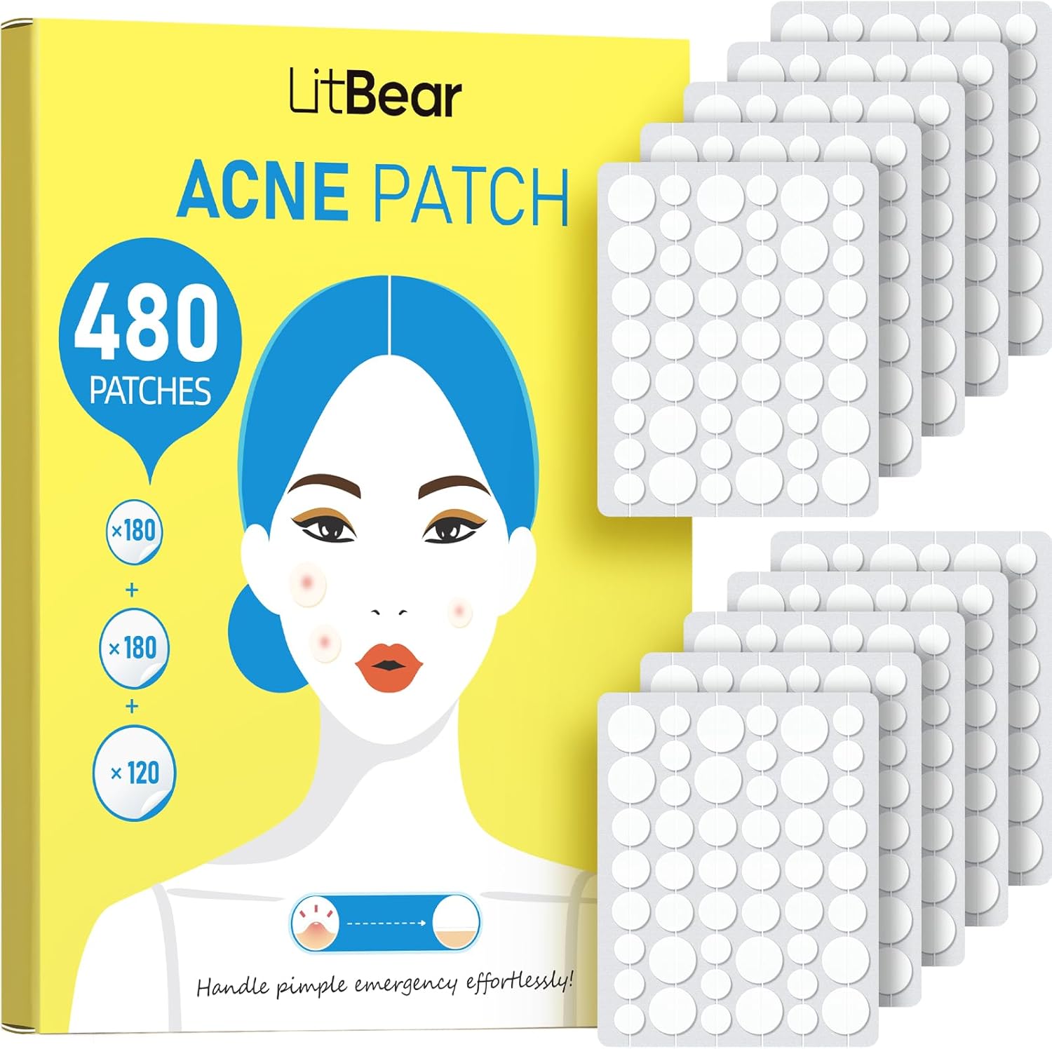 LitBear Pimple Patch Bulk, 480 náplastí na akné