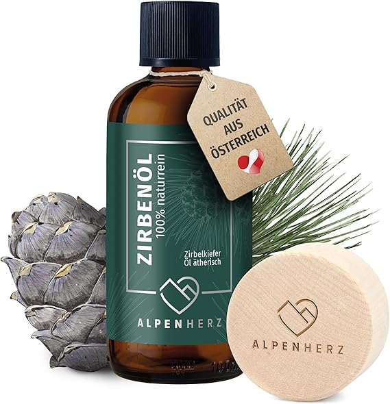 ALPEN HERZ Zirbenöl  Osvěžující olej z borovice švýcarské 100 ml s vonným kamenem ze dřeva borovice švýcarské - 100%, 100ml