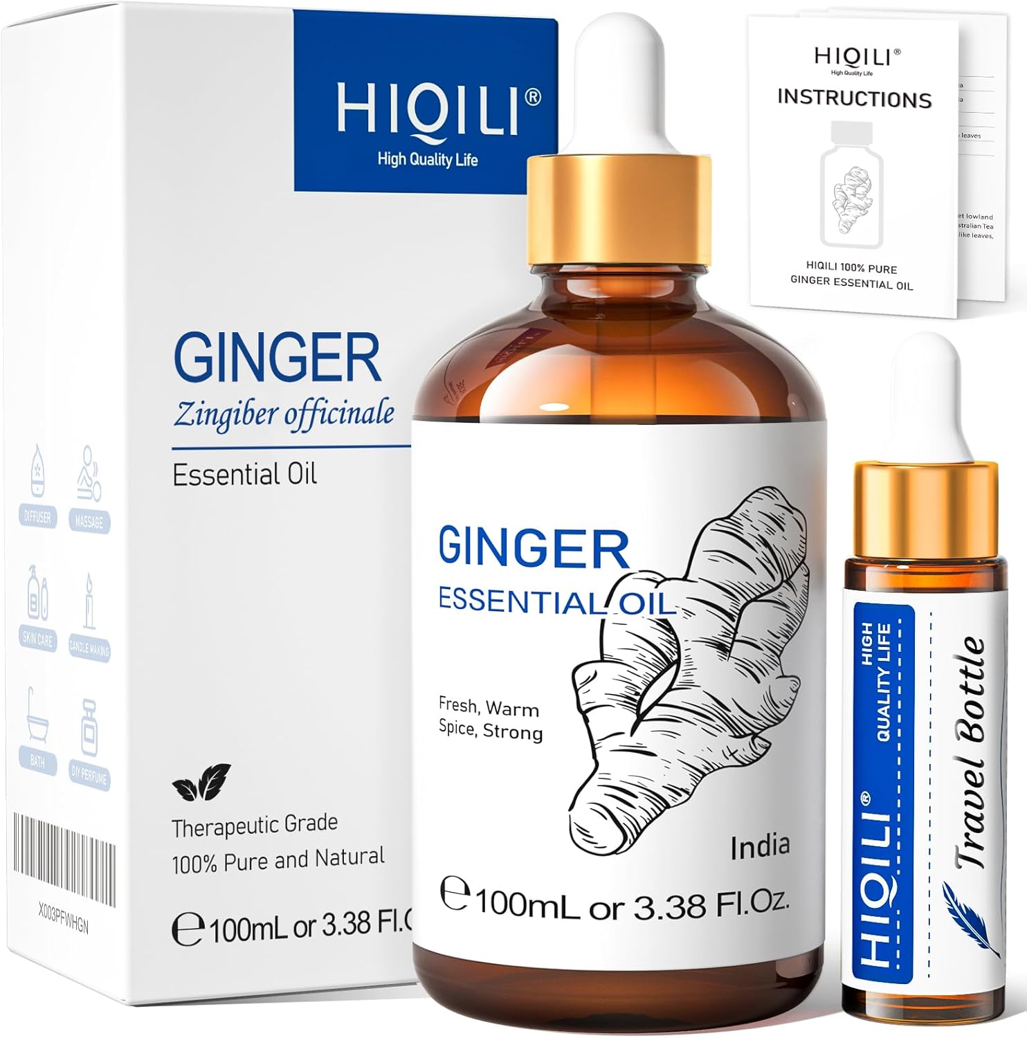 HIQILI Čistý zázvorový esenciální olej 100 ml