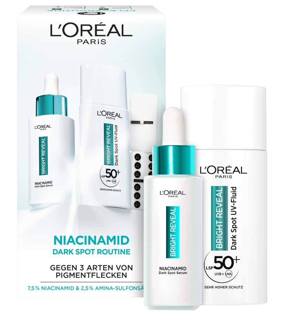 Sada proti pigmentovým skvrnám L'Oréal Paris: Bright Reveal Niacinamidové sérum a UV fluid SPF50