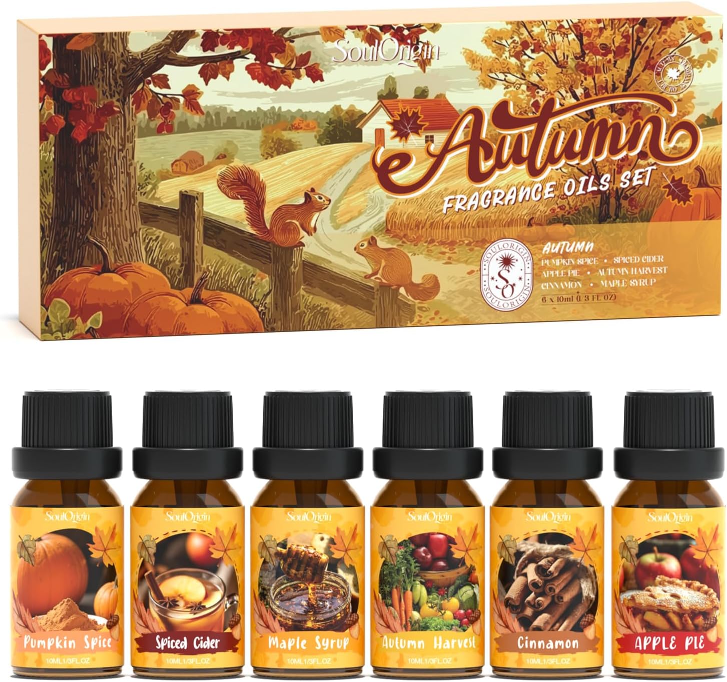 Sada esenciálních olejů SoulOrigin Autumn, sada vonných olejů do difuzérů pro domácnost 6x10 ml