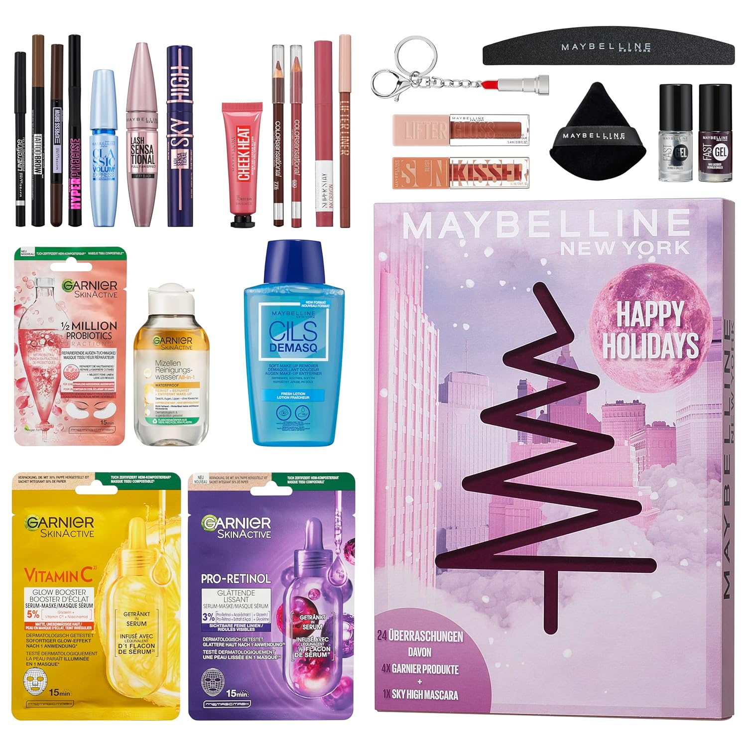 Adventní kalendář Maybelline New York s 24 vzrušujícími dvířky (mírně poškozený obal)