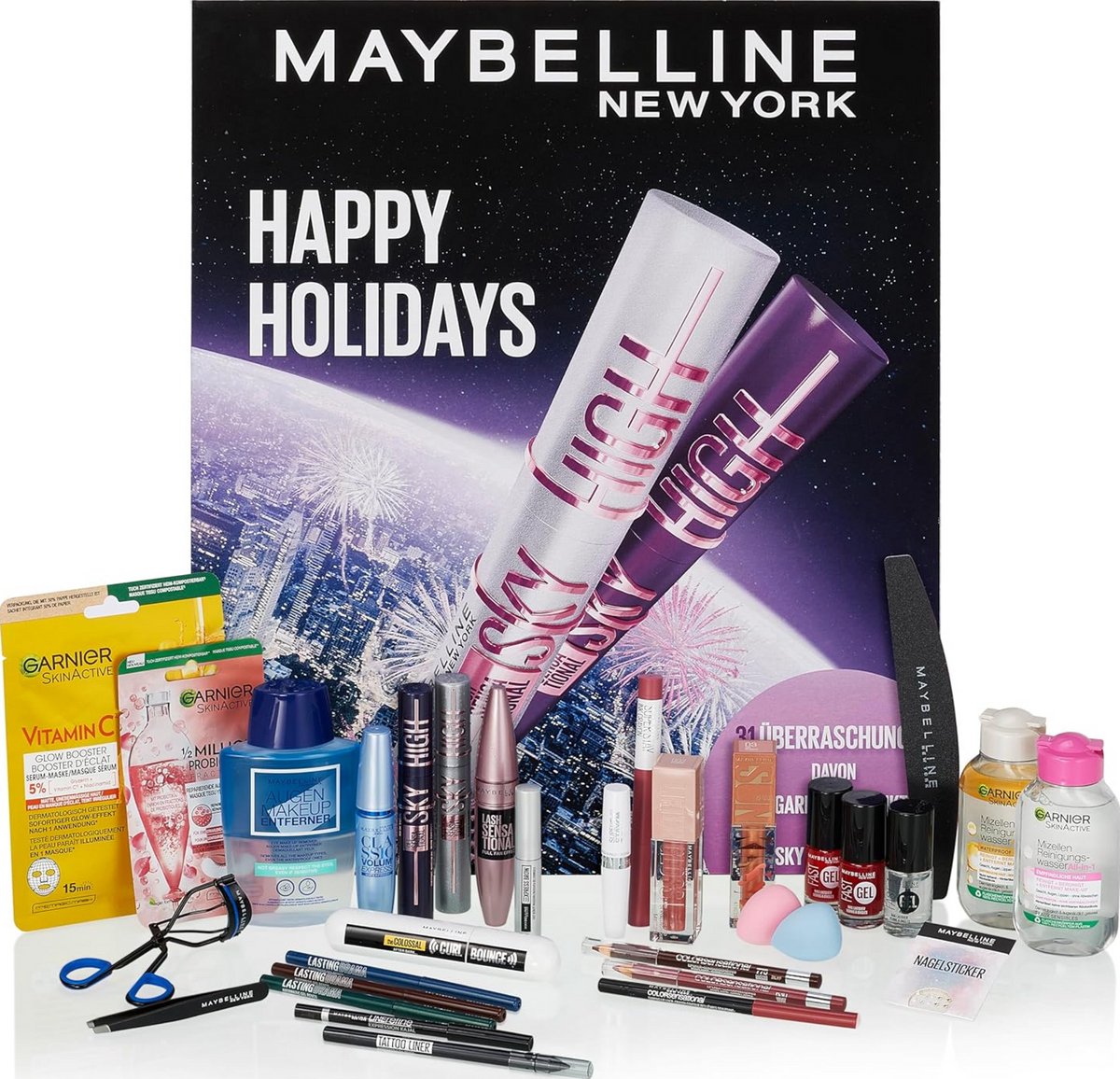 XXL 31 ks Vánoční advent dárek pro dámy s kosmetikou Maybelline