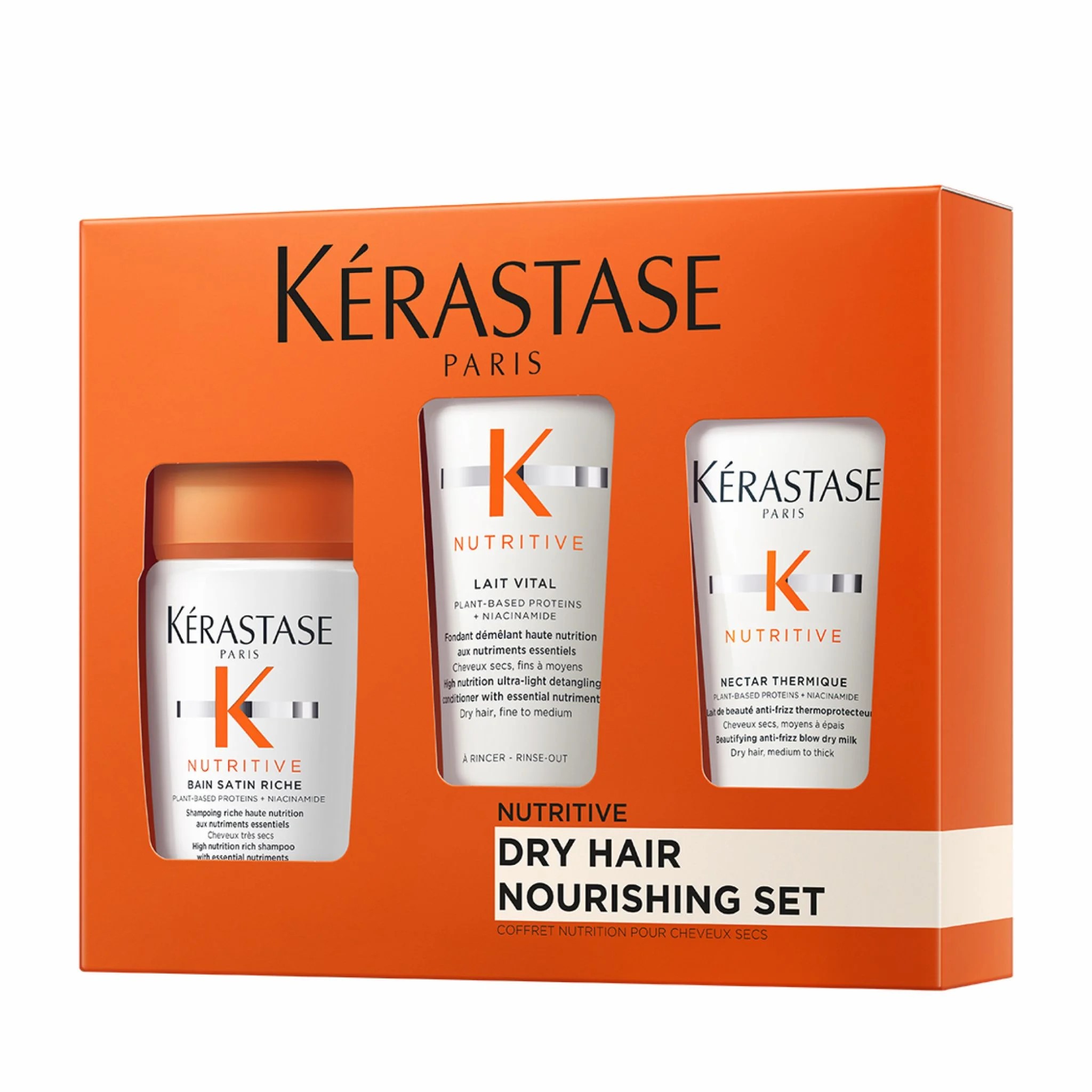 Dárková sada Kérastase Nutritive Discovery, cestovní velikost, hydratační šampon, kondicionér a mléko na fénování (poškozený obal)