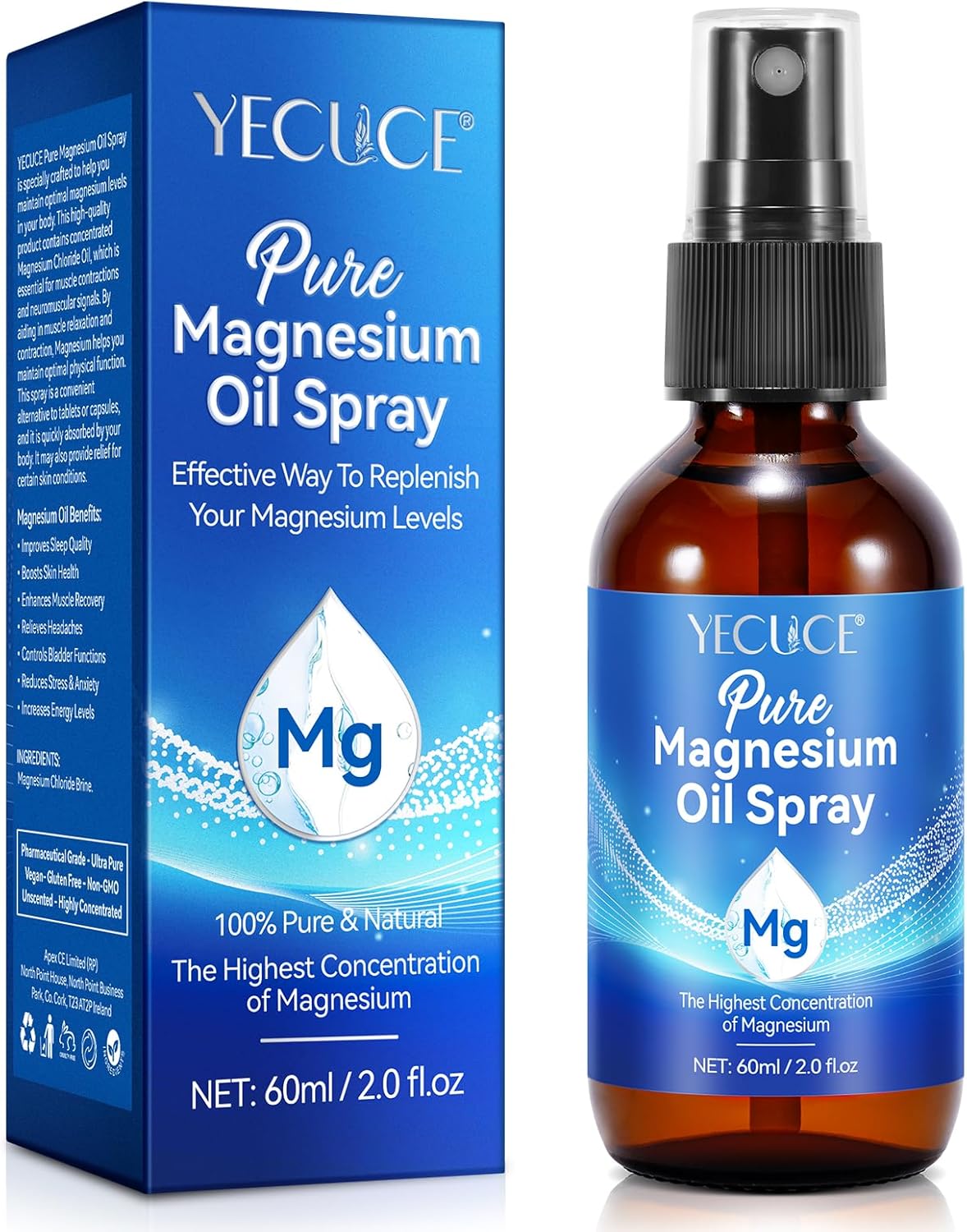 Levně YECUCE Magnesium Foot Oil, 100% čistý a přírodní olej na nohy, 60 ml