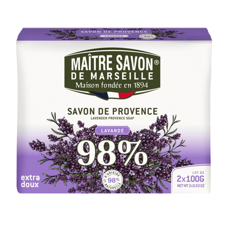 Maitre Savon Přírodní mýdlo z Provence – Levandule 98 % (2×100 g)