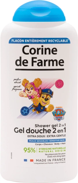 Jemný sprchový gel 2v1 Corine de Farme Paw Patrol je určený pro každodenní mytí dětské pokožky a vlasů.
