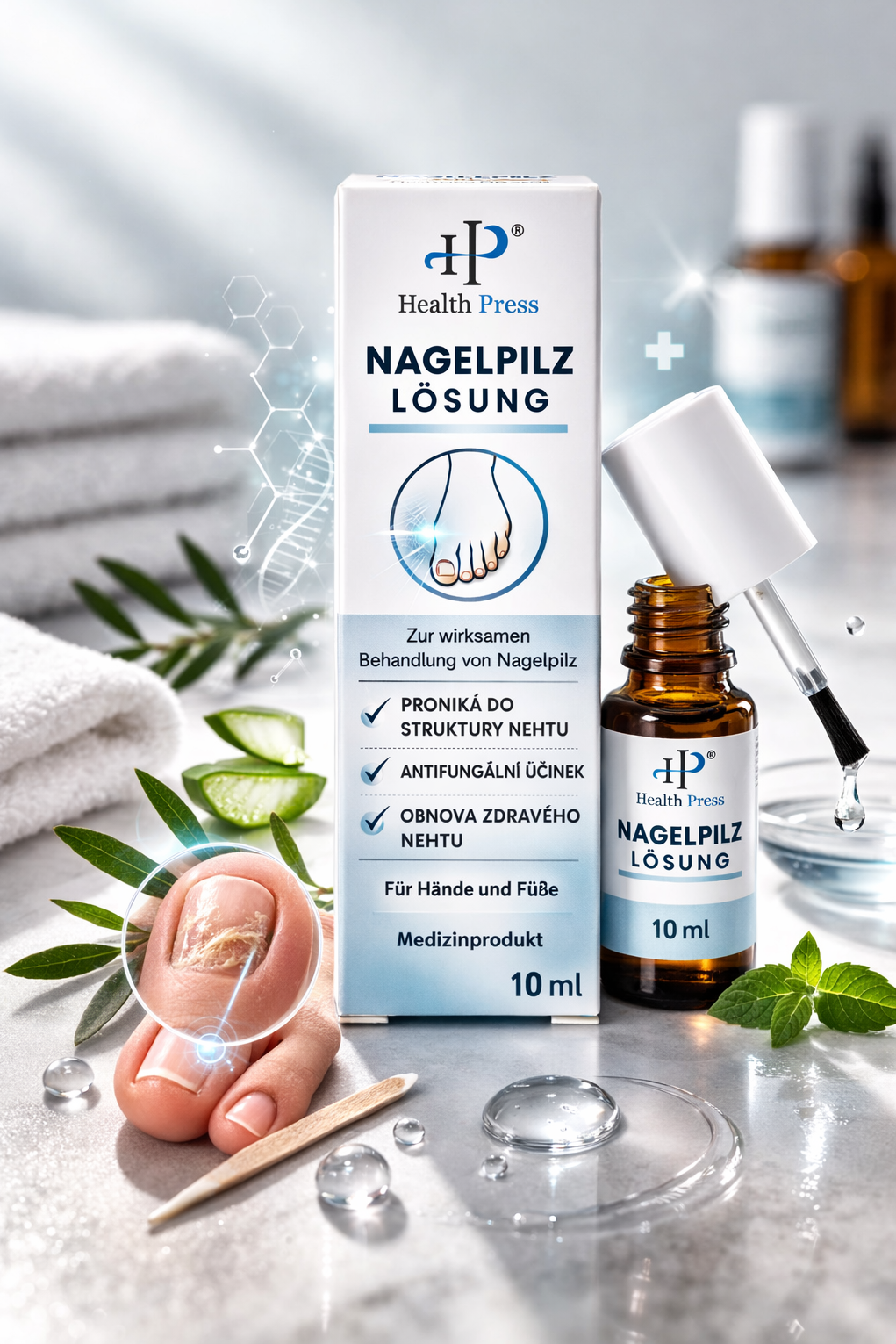 HP Health Press Nagelpilz Lösung, 10 ml - k ošetření plísně nehtů na rukou i nohou.