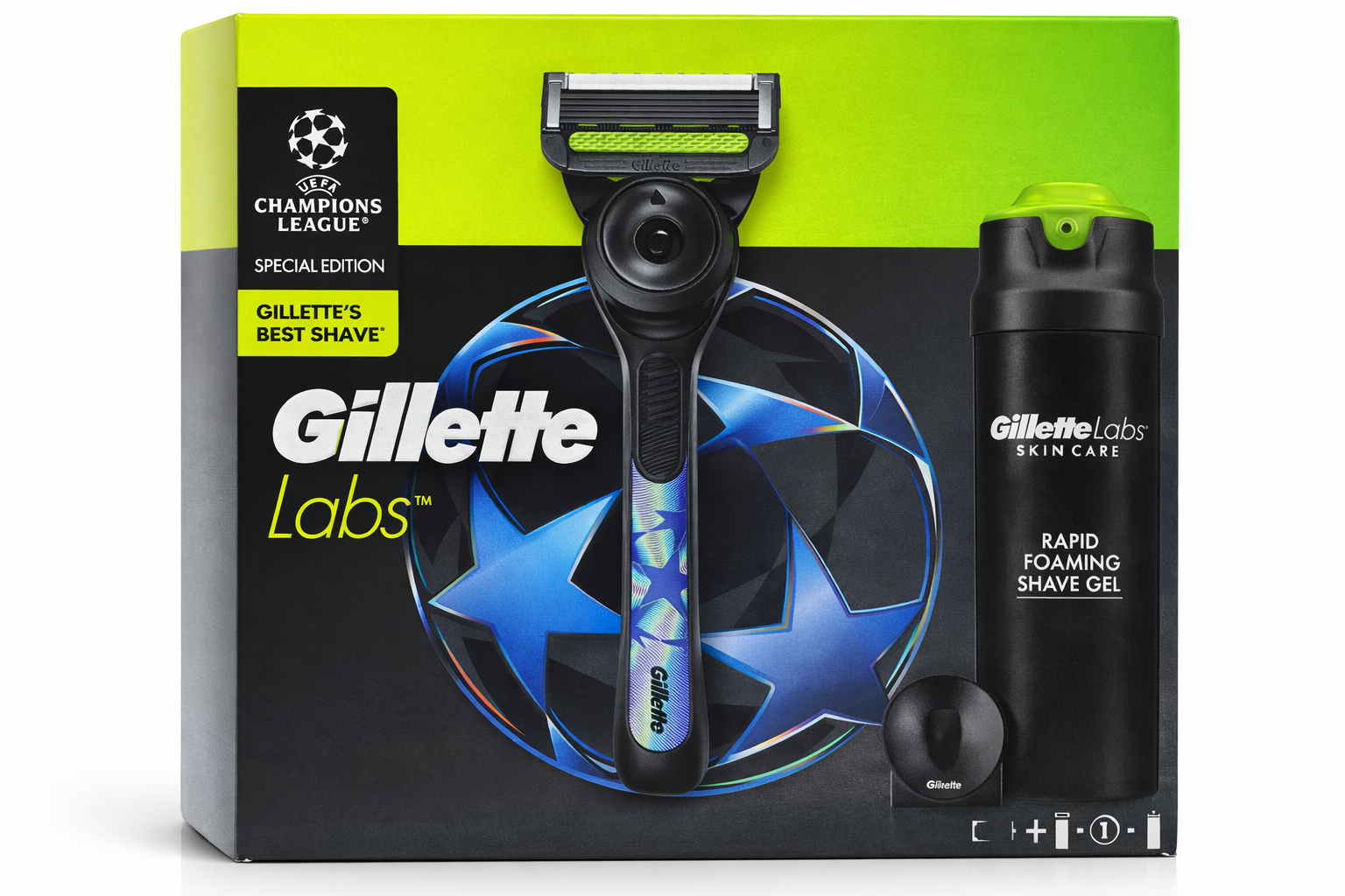 Gillette Labs UEFA Champions League – dárková sada (holicí strojek + gel)