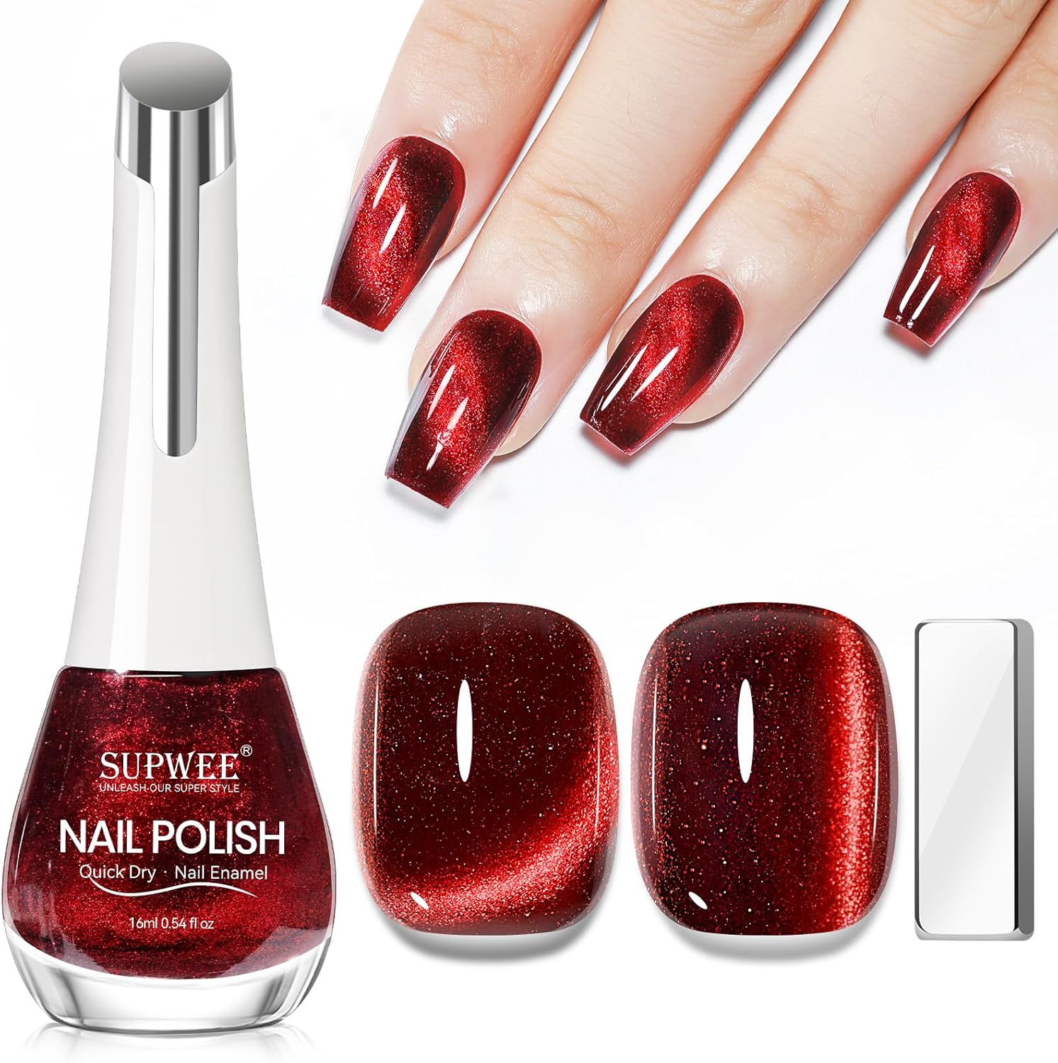 Levně SUPWEE Lak na nehty Cat Eye – červený, 16 ml