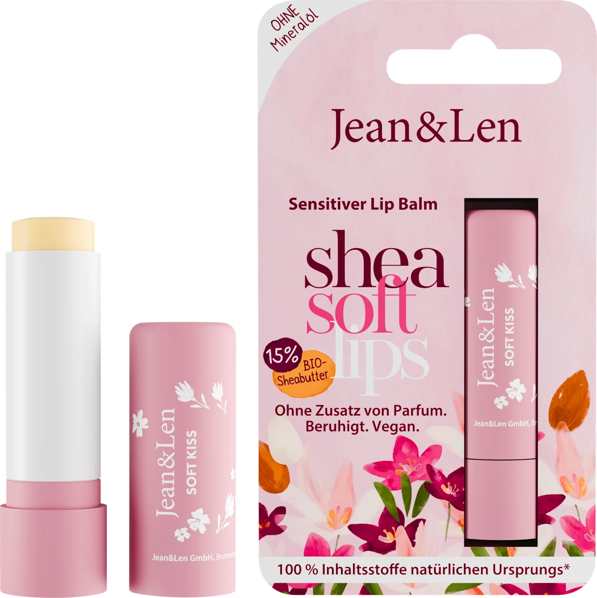 Jean & Len Sensitiver Lip Balm Shea Soft Lips – mandlový balzám na rty pro citlivou pleť 4,8 g