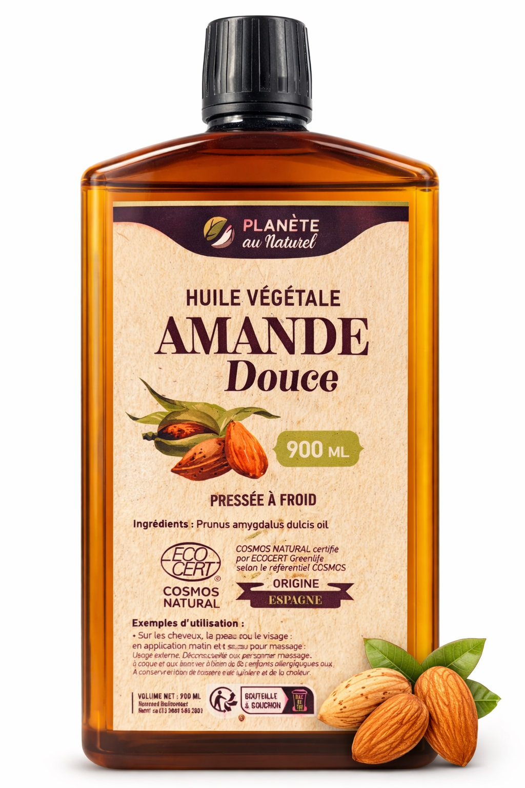 Planète au Naturel Mandlový olej (Amande Douce) – 100% přírodní, lisovaný za studena (900 ml)