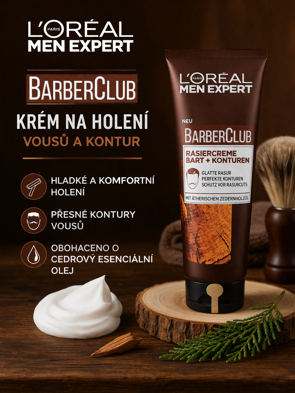 Levně L'Oréal L’Oréal Men Expert Barber Club Krém na holení vousů a kontur s cedrovým olejem 150 ml
