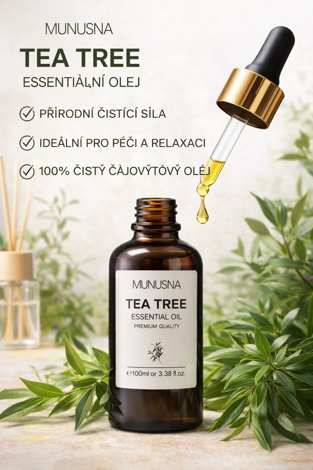 Munusna Tea Tree Essential Oil 100 ml – 100% přírodní esenciální olej