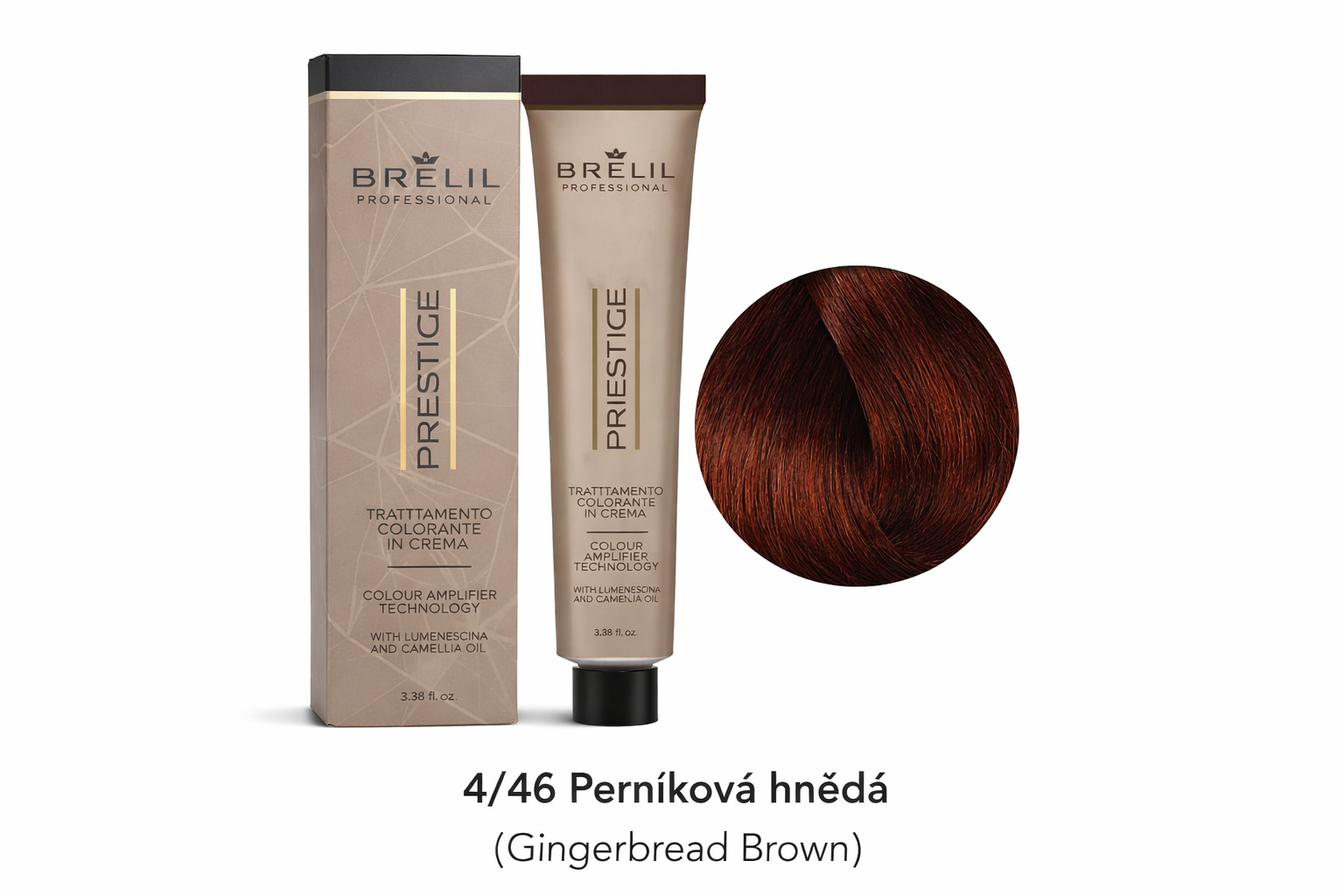 Brelil Prestige Brelil Professional Prestige –barva na vlasy tmavá hnědá s měděno-červenými odlesky 100ml ep.: 02/26
