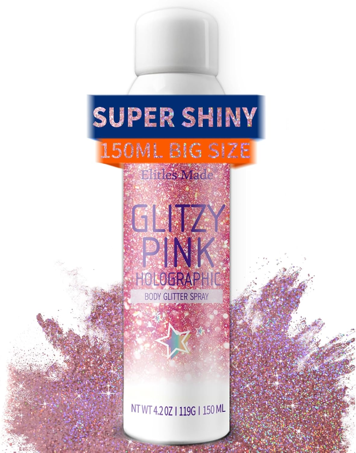 Levně Elite Made Glitzy Pink Holographic Body Glitter Spray – 150 ml