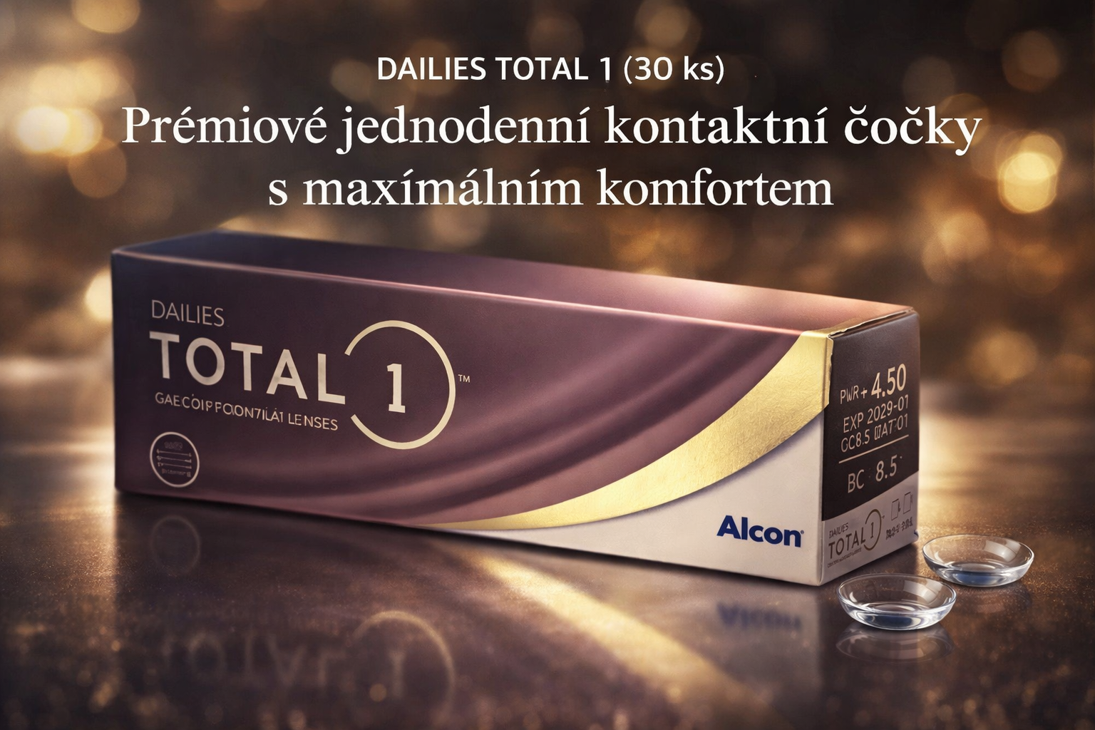 Levně Dailies Total 1 (30 ks) – Prémiové jednodenní kontaktní čočky Dioptrie (PWR): +4.50