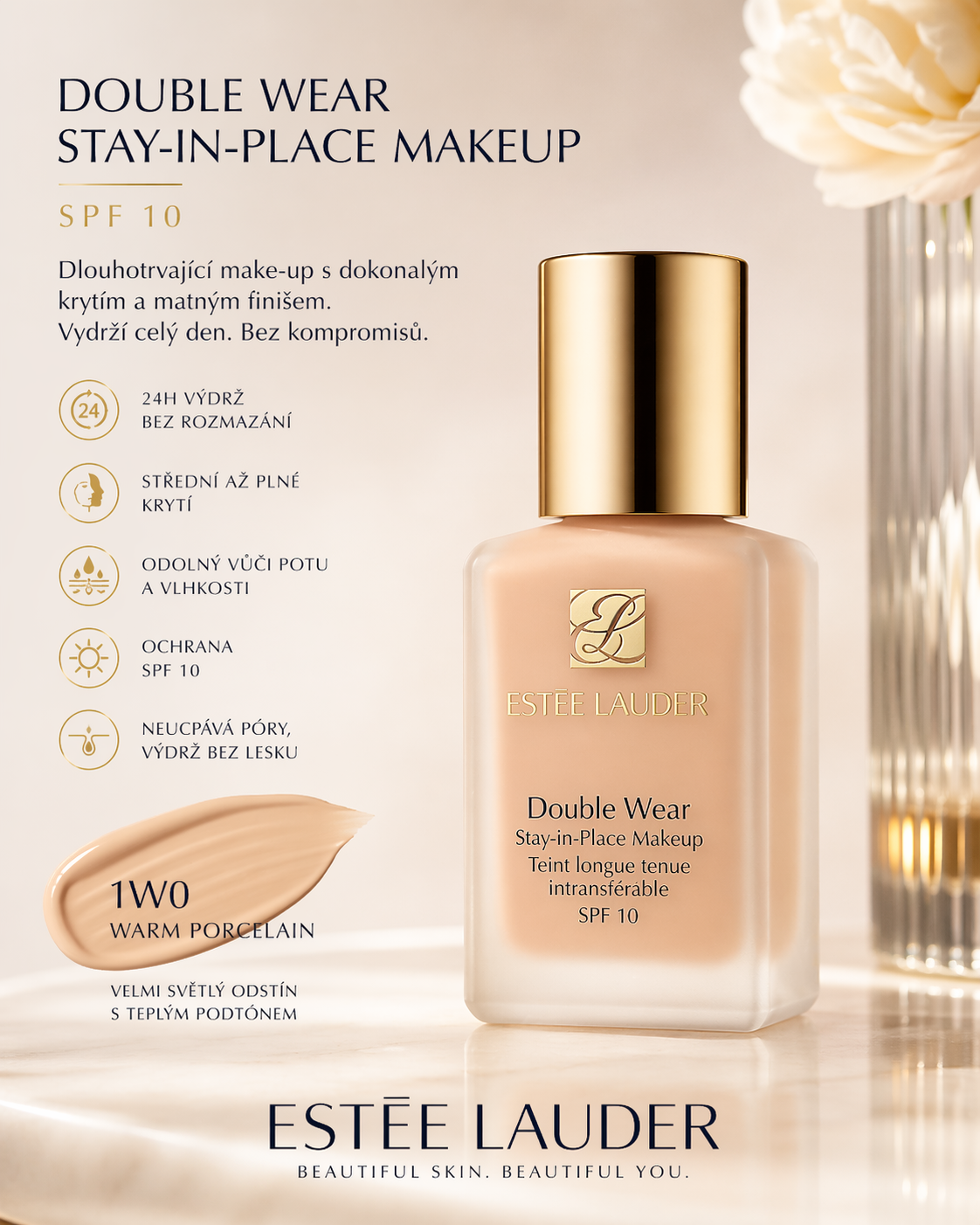 Estée Lauder Double Wear Stay-in-Place Makeup SPF 10 – odstín 1W0 Warm Porcelain 30ml