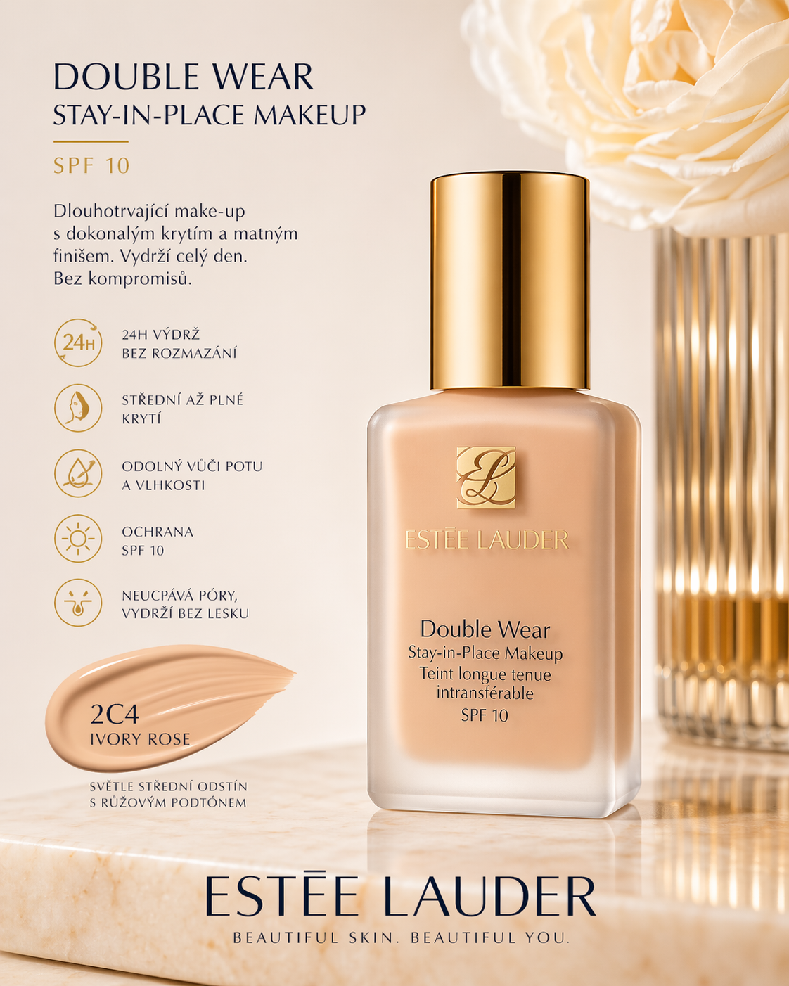 Levně Estée Lauder Double Wear Stay-in-Place Makeup SPF 10 – odstín 2C4 Ivory Rose 30ml