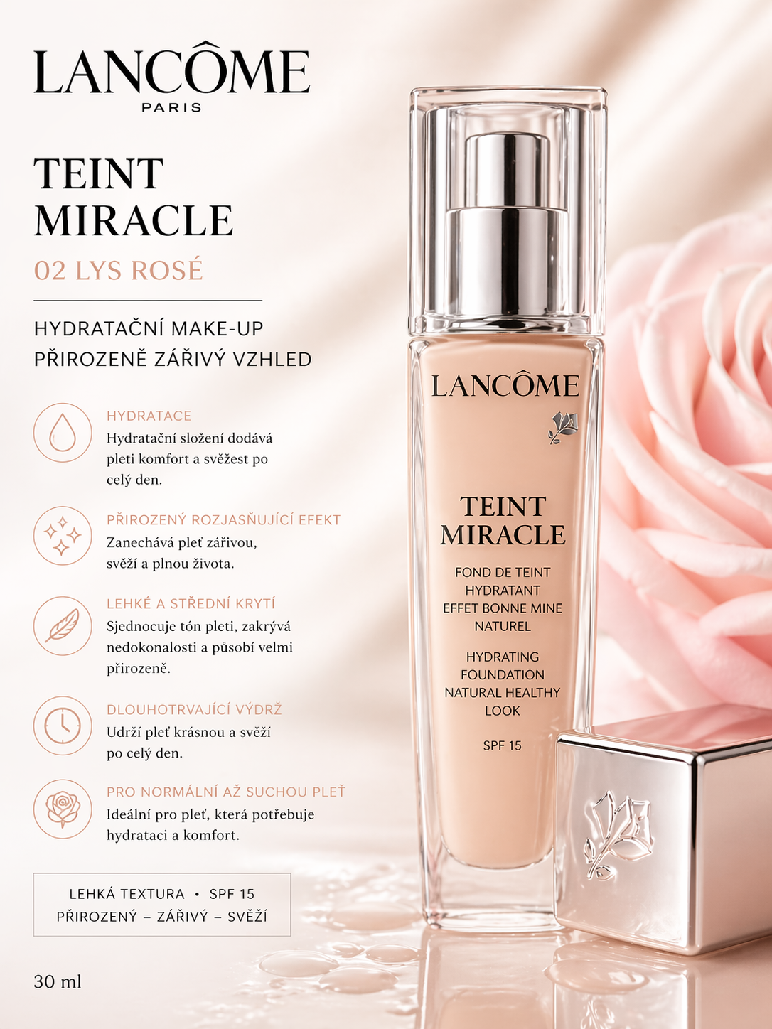 Lancôme Teint Miracle – hydratační make-up – odstín 02 Lys Rosé 30ml