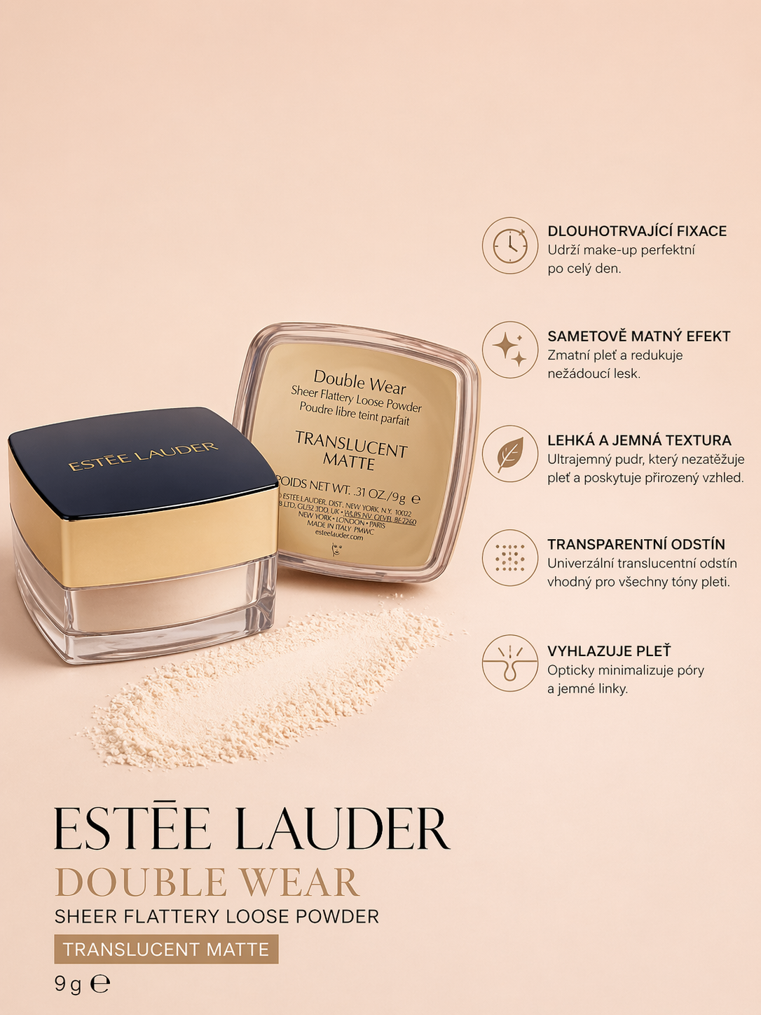 Estée Lauder Double Wear Sheer Flattery Luxusní sypký pudr – Průsvitný matný 9g