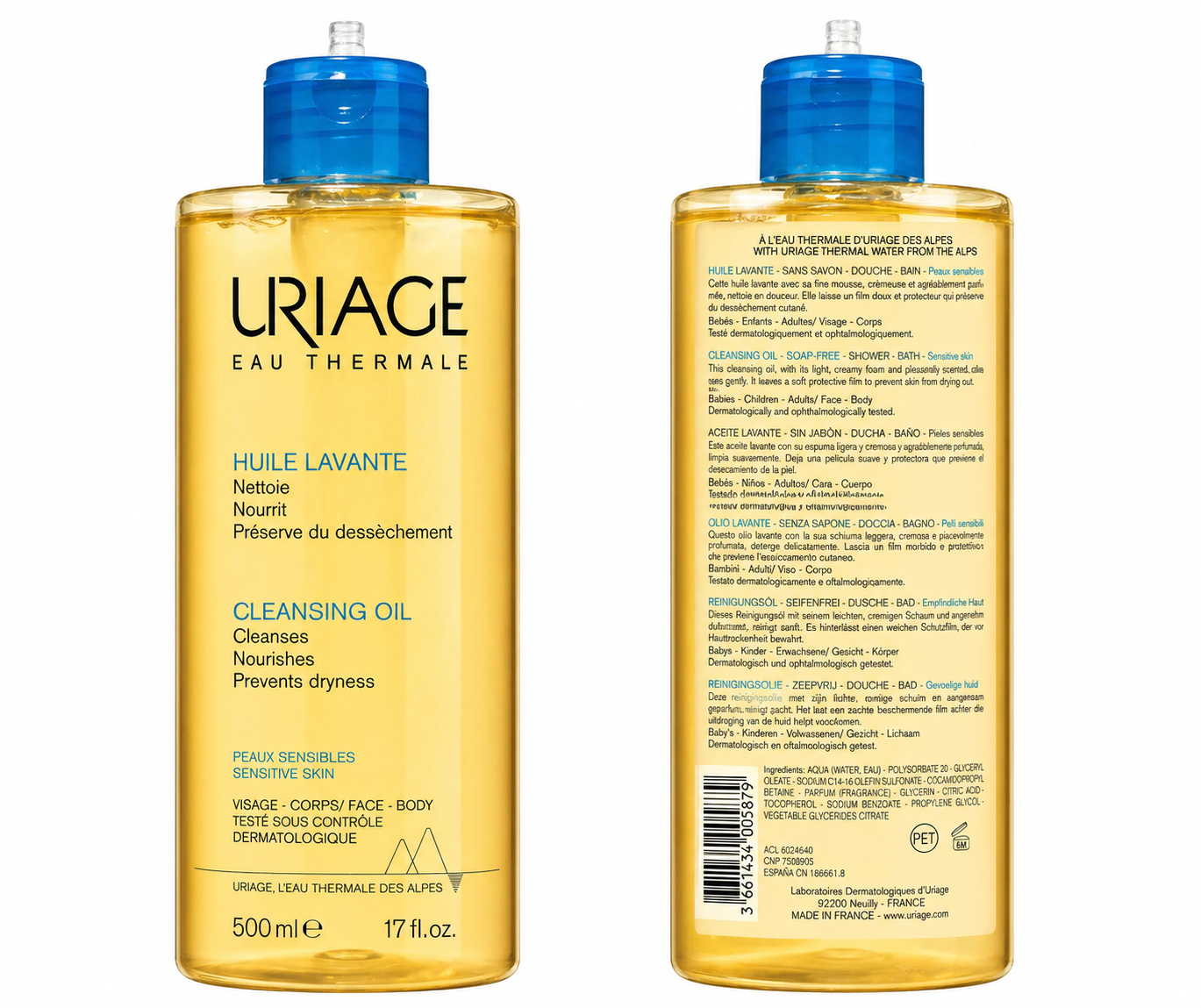 URIAGE Eau Thermale Huile Lavante – čisticí sprchový olej 500 ml, (poškozený aplikator)