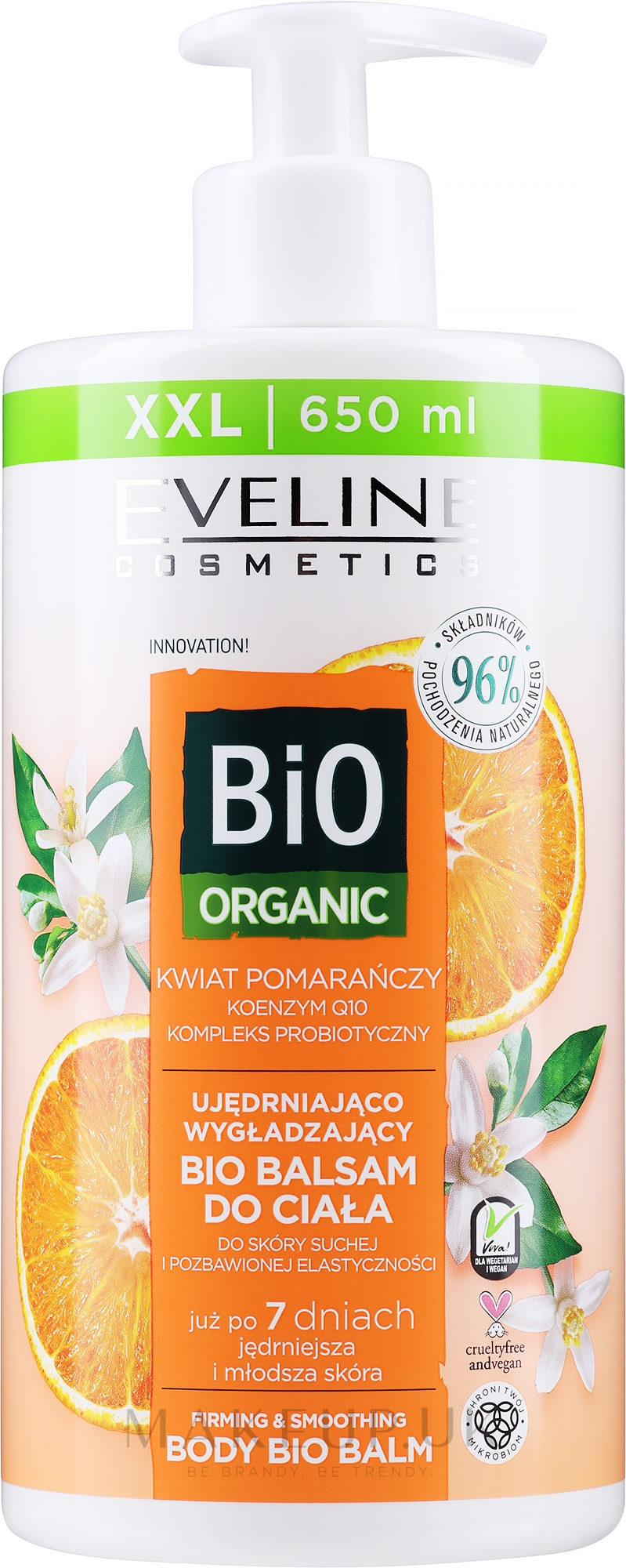 Eveline Bio Organic zpevňující a vyhlazující bio tělové mléko s pomerančovým květem 650 ml-(poškozený aplikátor)