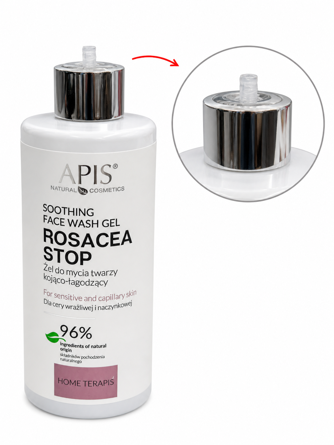 Levně Apis Rosacea Stop – zklidňující čisticí gel na obličej, 300 ml (poškozený aplikátor)