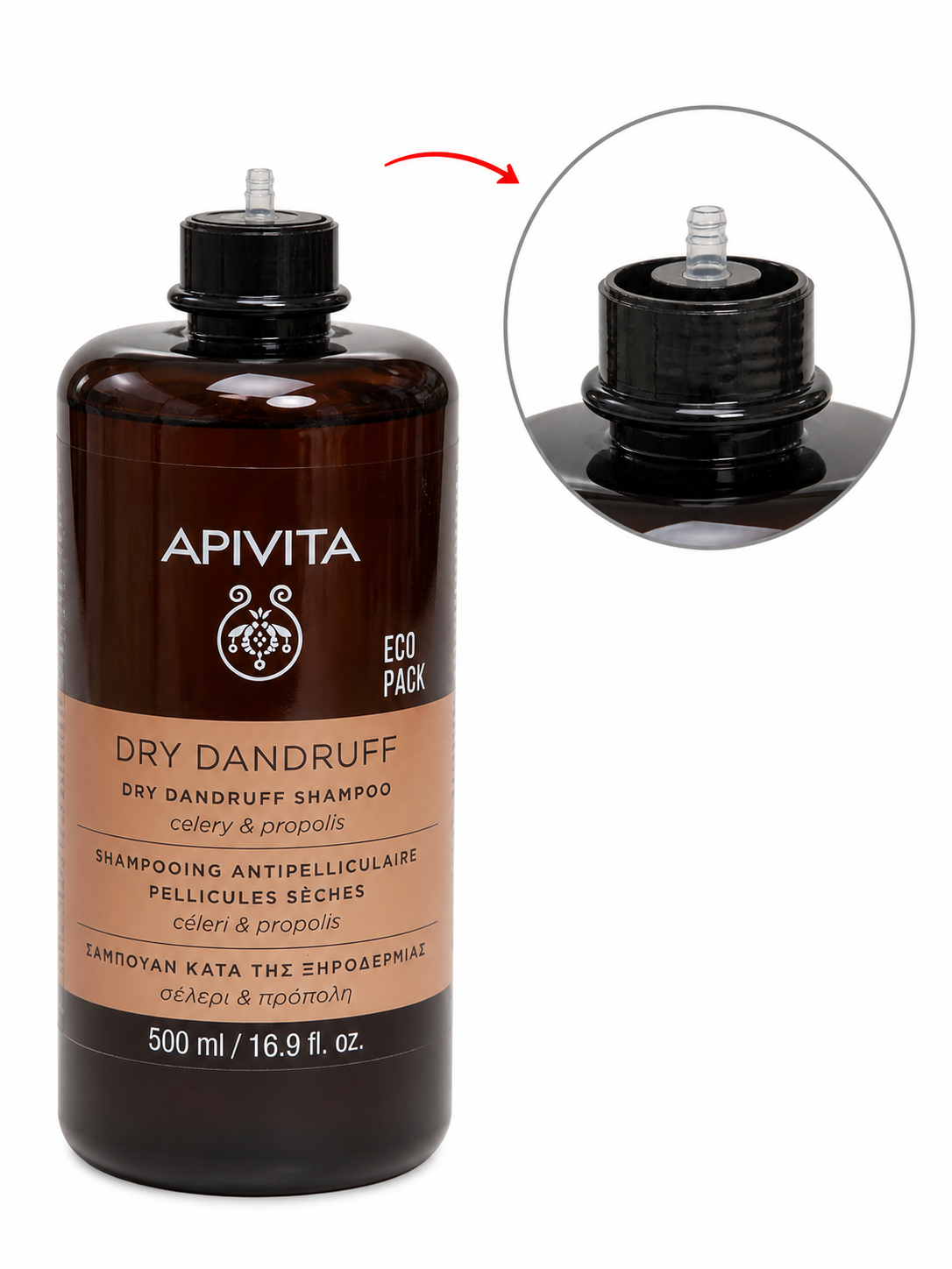 Apivita Dry Dandruff – šampon proti lupům, 500 ml (poškozený aplikátor)