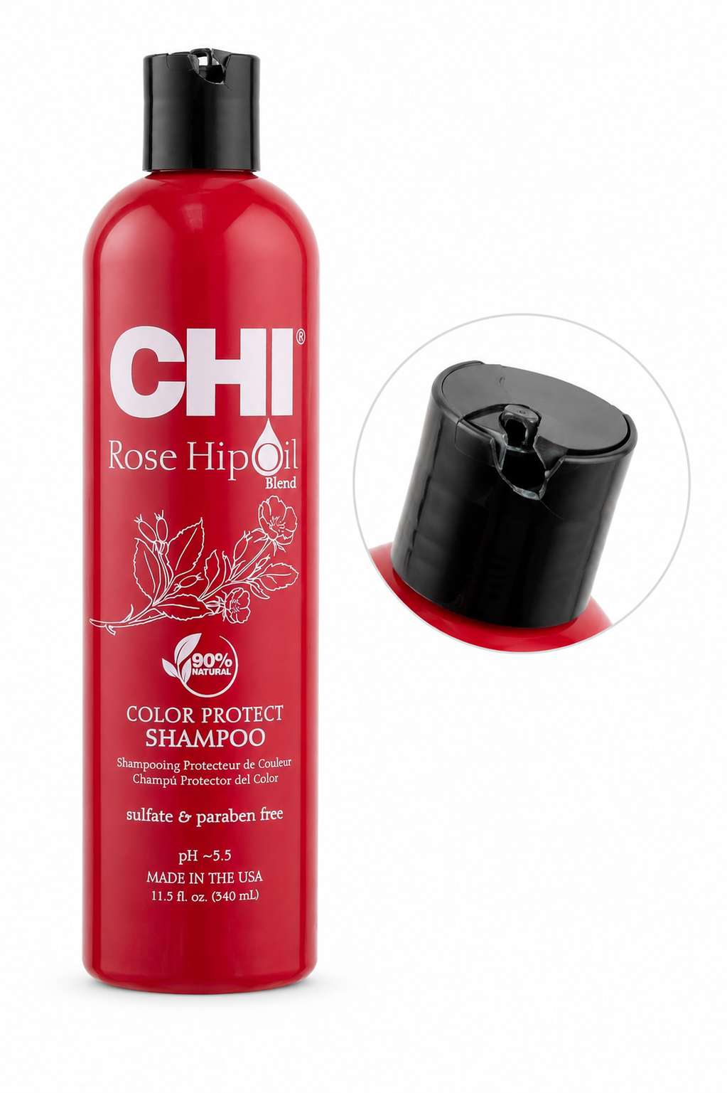 Levně CHI Rose Hip Oil Blend Color Šampon pro barvené vlasy 340ml (poškozený aplikátor)