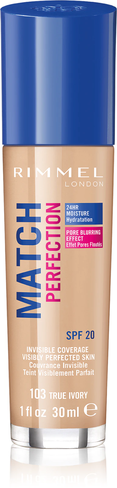 Rimmel London Match Perfection Foundation SPF20 make-up 103 True Ivory 30 ml (bez víčka)