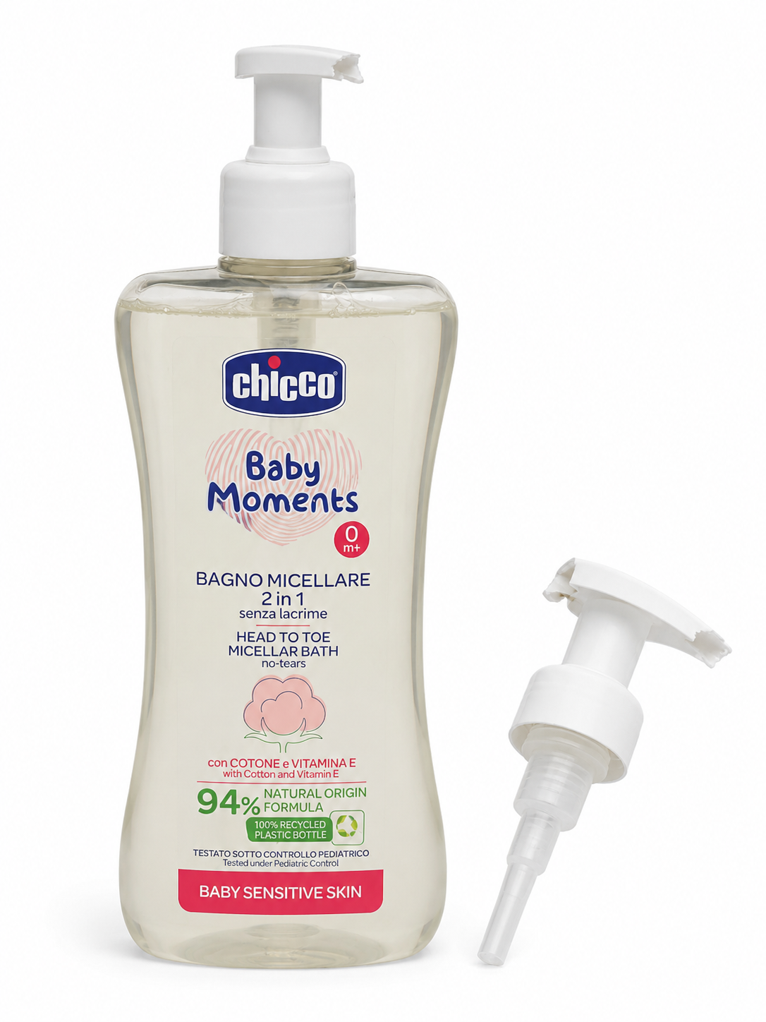 Chicco Baby Moments Micelární koupel 2v1 pro citlivou dětskou pokožku 500 ml (poškozený aplikátor)