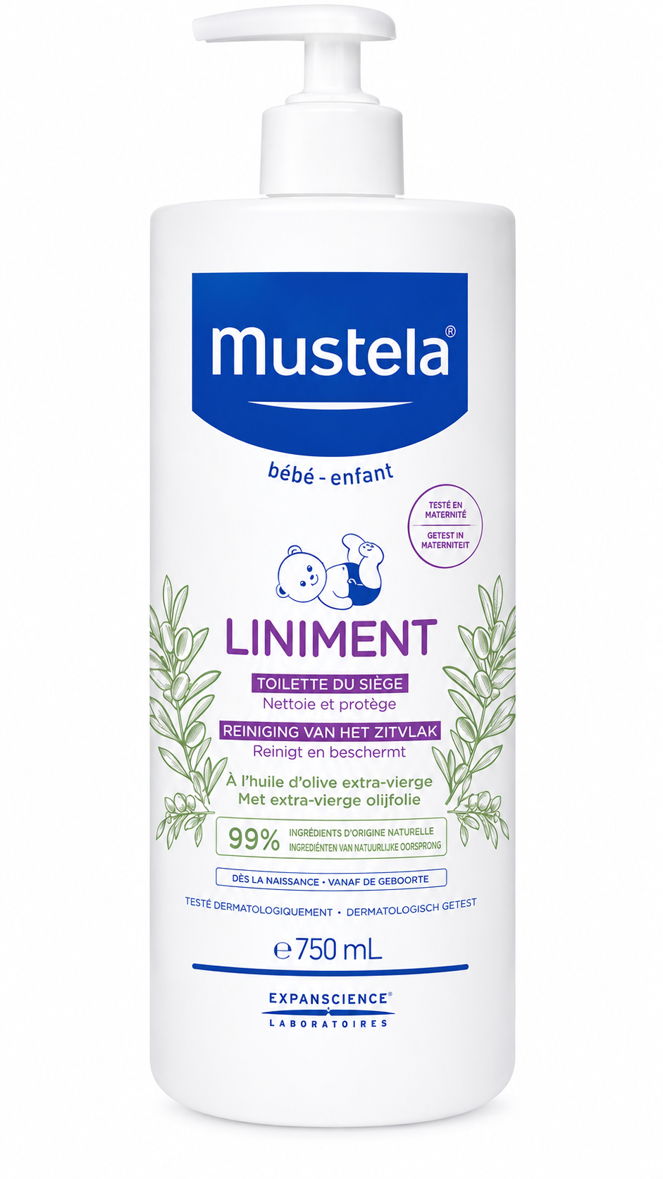 Mustela Liniment Bébé-Enfant čisticí a ochranné mléko pro přebalování, 750 ml (poškozený aplikátor)