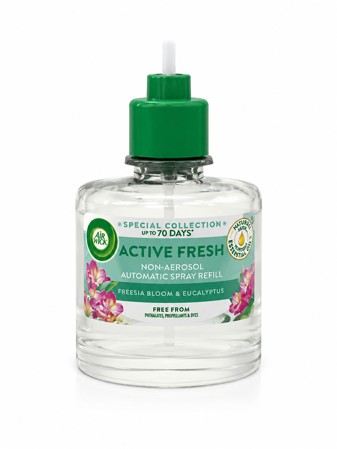 Air Wick Active Fresh Kvetoucí frézie a Eukalyptus – náhradní náplň do difuzéru, 228 ml (poškozený aplikátor)