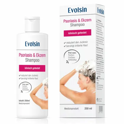 Evolsin, Ekzem & Psoriasis Shampoo, šampon pro podporu léčby dermatitidy, 250 ml