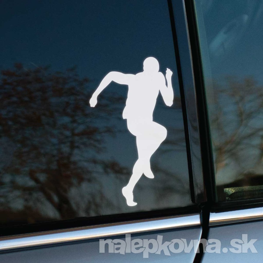 Plotrovaná nálepka na auto so siluetou bežiaceho športovca v dynamickom pohybe, ideálna pre milovníkov behu.