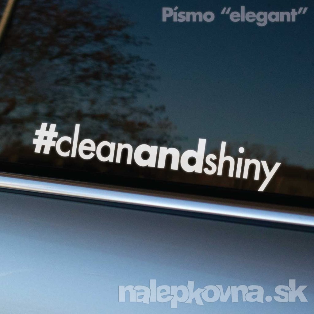 Na obrázku je elegantná biela nálepka s nápisom „#cleanandshiny“ v minimalistickom štýle, nalepená na zadnom okne auta. Moderné a čisté prevedenie tohto hashtagu dokonale vystihuje tému starostlivosti o vozidlo a jeho udržiavania v čistom stave. Táto auto nálepka je ideálnou voľbou pre tých, ktorí chcú dodať svojmu vozidlu štýlový, ale zároveň jednoduchý a upravený vzhľad.