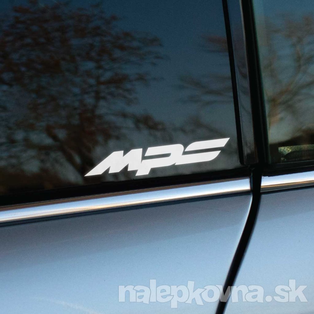 Plotrovaná nálepka s logom MPS v dynamickom, športovo ladenom písme so štylizovanou vodorovnou linkou naznačujúcou rýchlosť.