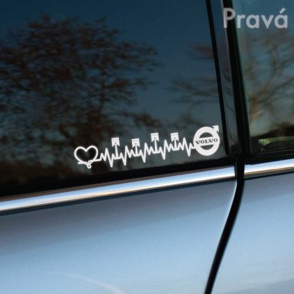 Nálepka Volvo s EKG čiarou, piestami a srdcom, vhodná na pravú stranu auta.1288 heartbeat piston volvo R