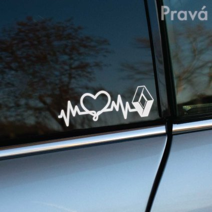 Biela nálepka na zadnom okne auta Renault s motívom srdca prepojeného s krivkou EKG a logom automobilky. Táto štýlová nálepka dokonale zvýrazňuje lásku k autám Renault a skvele dopĺňa exteriér vozidla. Ideálna pre každého nadšenca tejto značky, vhodná na personalizáciu a ozdobenie auta.