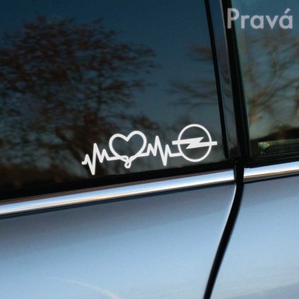 Na obrázku je bočné okno auta, pravdepodobne Opel, ozdobené bielou nálepkou s motívom srdca prepojeného s krivkou EKG a logom Opel. Táto štýlová nálepka na pravom okne vozidla dodáva autu jedinečný a osobitý vzhľad. Biely dizajn nálepky vyniká na tmavšom skle, čo zabezpečuje skvelú viditeľnosť. Ideálna voľba pre nadšencov značky Opel, ktorí chcú vyjadriť svoju vášeň pre túto automobilovú značku a dodať svojmu autu osobitý charakter.