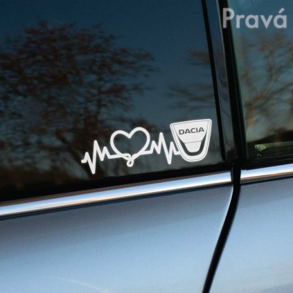 Plotrovaná nálepka kombinujúca grafický symbol srdca s EKG krivkou, ktorá končí logom masky s nápisom DACIA.