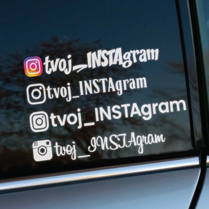 Plotrovaná nálepka, štyri štýlové varianty nápisu tvoj_INSTAgram s ikonou sociálnej siete v rôznom grafickom písme.