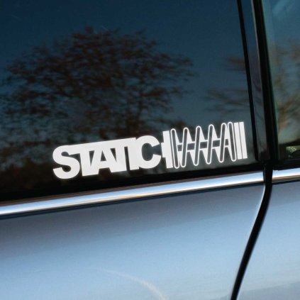 Plotrovaná nálepka „STATIC“ s ikonou špirálovej pružiny, ideálna pre vozidlá so statickým podvozkom.